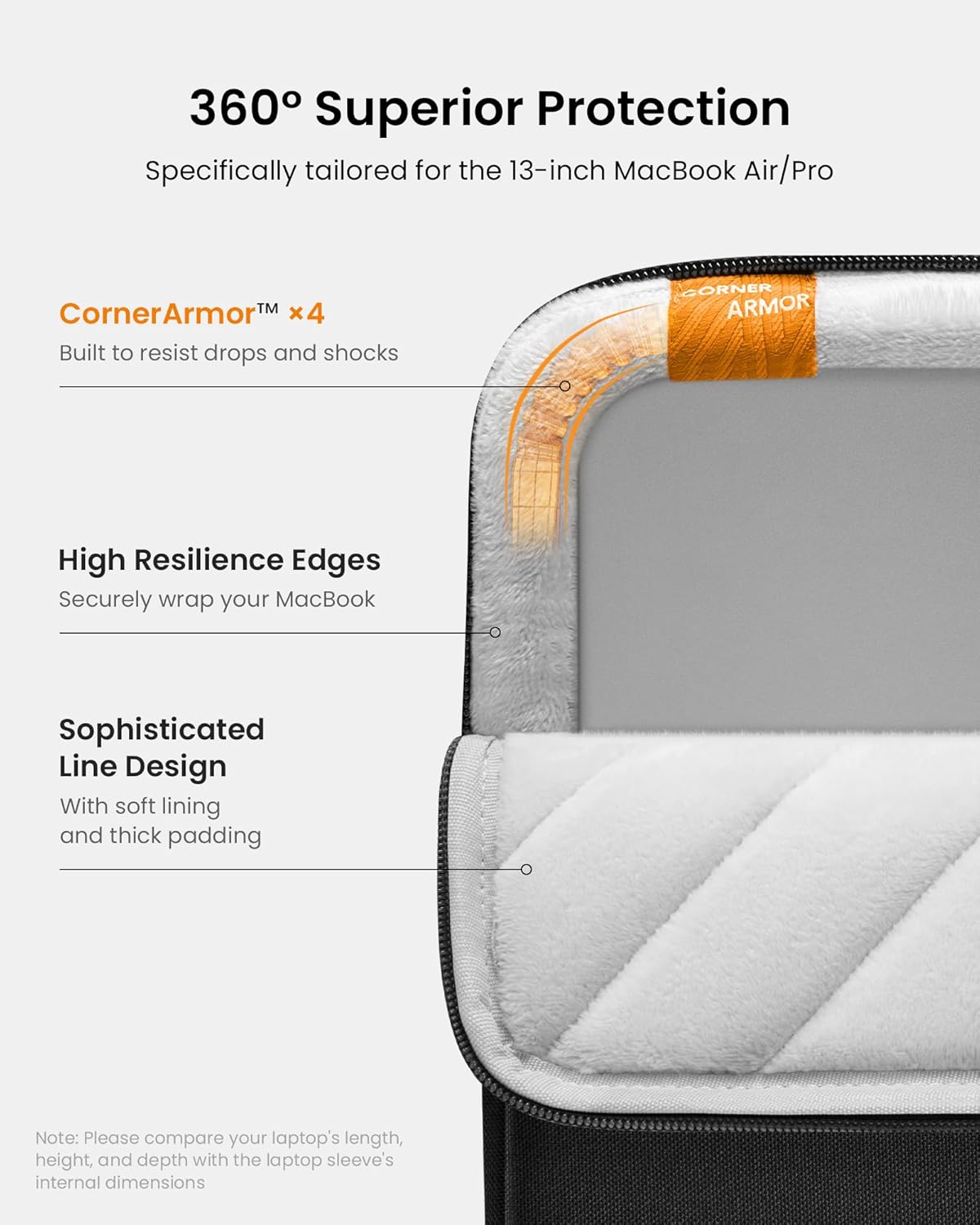 tomtoc 360° Protective Laptop Sleeve for 13-inch New MacBook Air M5/A3449 (2026) M4/A3240, M3/A3113, M2/A2681, M1/A2337, Water-Resistant Computer Case Bag Fits 13" MacBook Neo A18 & MacBook Pro M2/M1 - Image 4