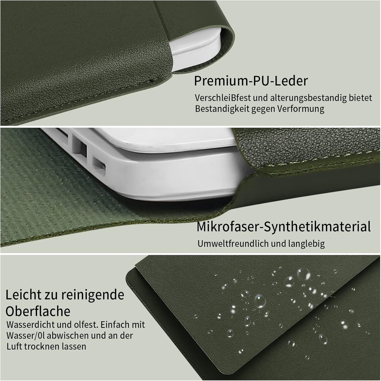 13.3-14" Laptop Sleeve, Padded Case, Thin Portable Versatile Bag Compatible With 2022 Pro 14 inch/2015 Pro 13.3 inch/2015 Air 13.3 inch (Dark Green) - Image 4