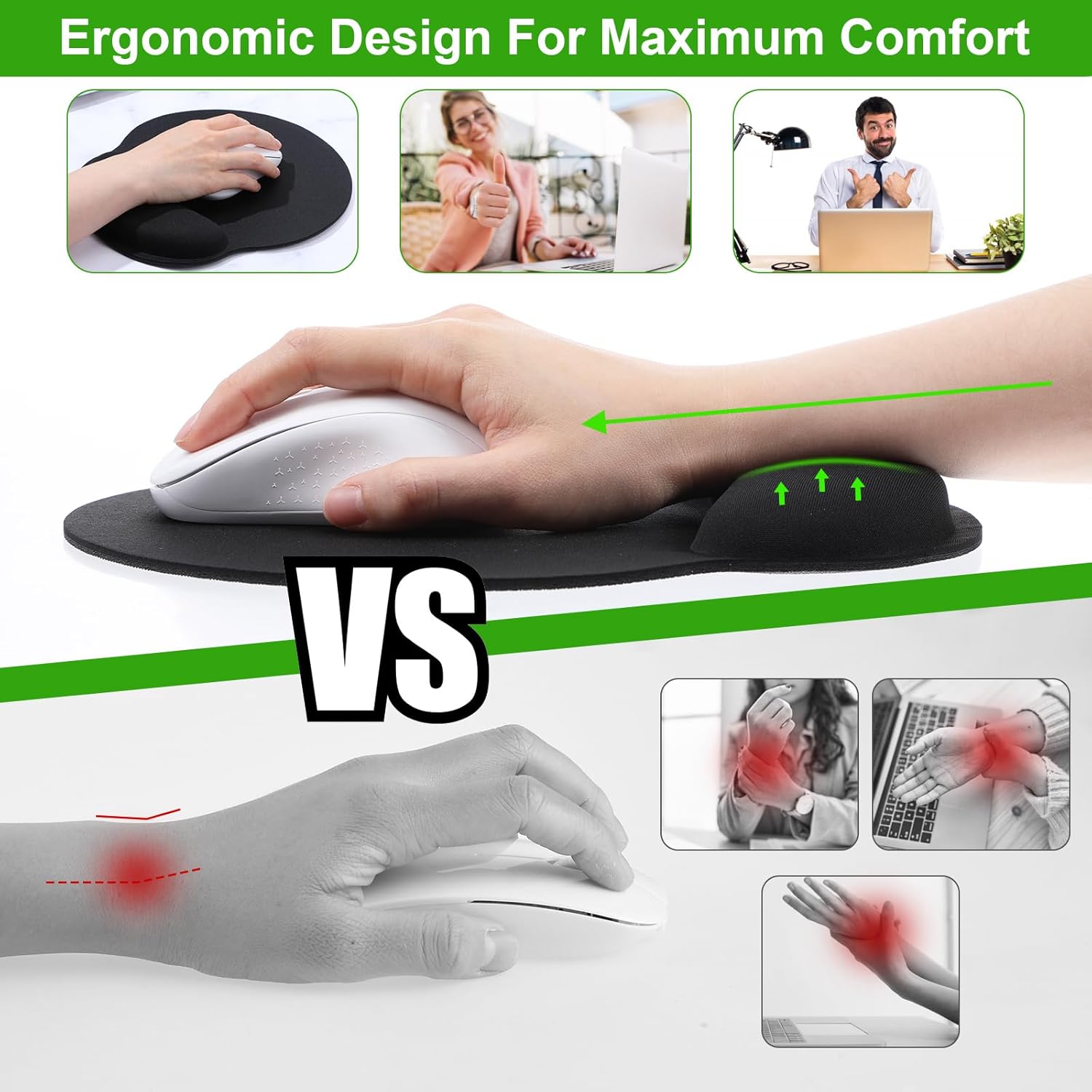 6 Pcs Ergonomic Mouse Pad with Wrist Rest Support, Comfortable Mousepad with Smooth Wrist Support Surface & Non-Slip PU Base, Comfortable Computer Mouse Pad for Computer, Laptop, Office & Home - Image 4