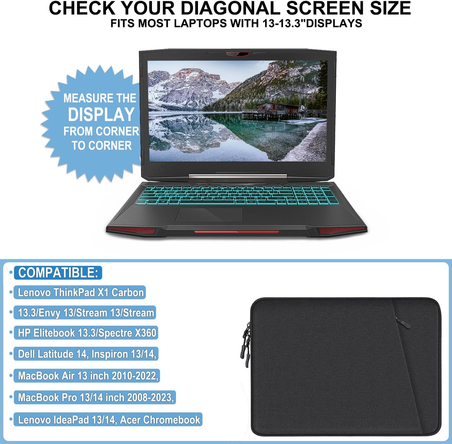 Laptop Sleeve Case 13.3 inch, Shockproof Protective Computer Cover with Accessories Pocket, Portable Laptop Bag Compatible with MacBook Air/Pro 13-13.3 inch, Compatible for MacBook Pro 14 inch, Black | Shockproof - Image 4